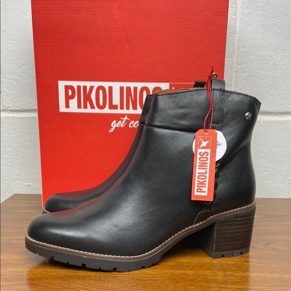 NIB Pikolinos LLANES Leather Ankle Booties EU40/US 9-9.5 Black W7H-8578